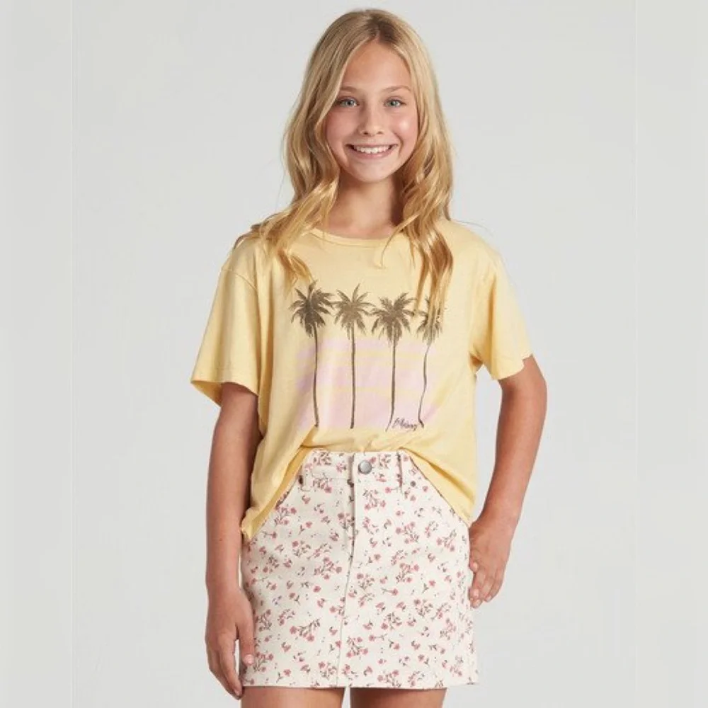 Billabong Girls’ Floral Denim Cream Mini Skirt